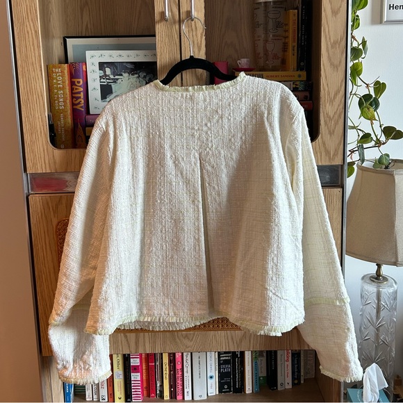 Vintage Textured Button-Front Jacket Cardigan Blazer White Cream Boxy Oversized - Picture 5 of 5